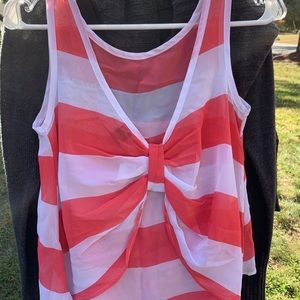 Coral and white striped open back tank
